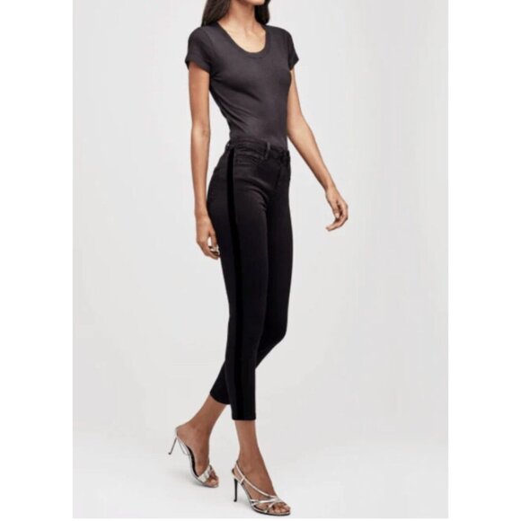 L'Agence Margot Velvet Stripe Black Noir High Rise Skinny Fit - Size 28 - Picture 5 of 13